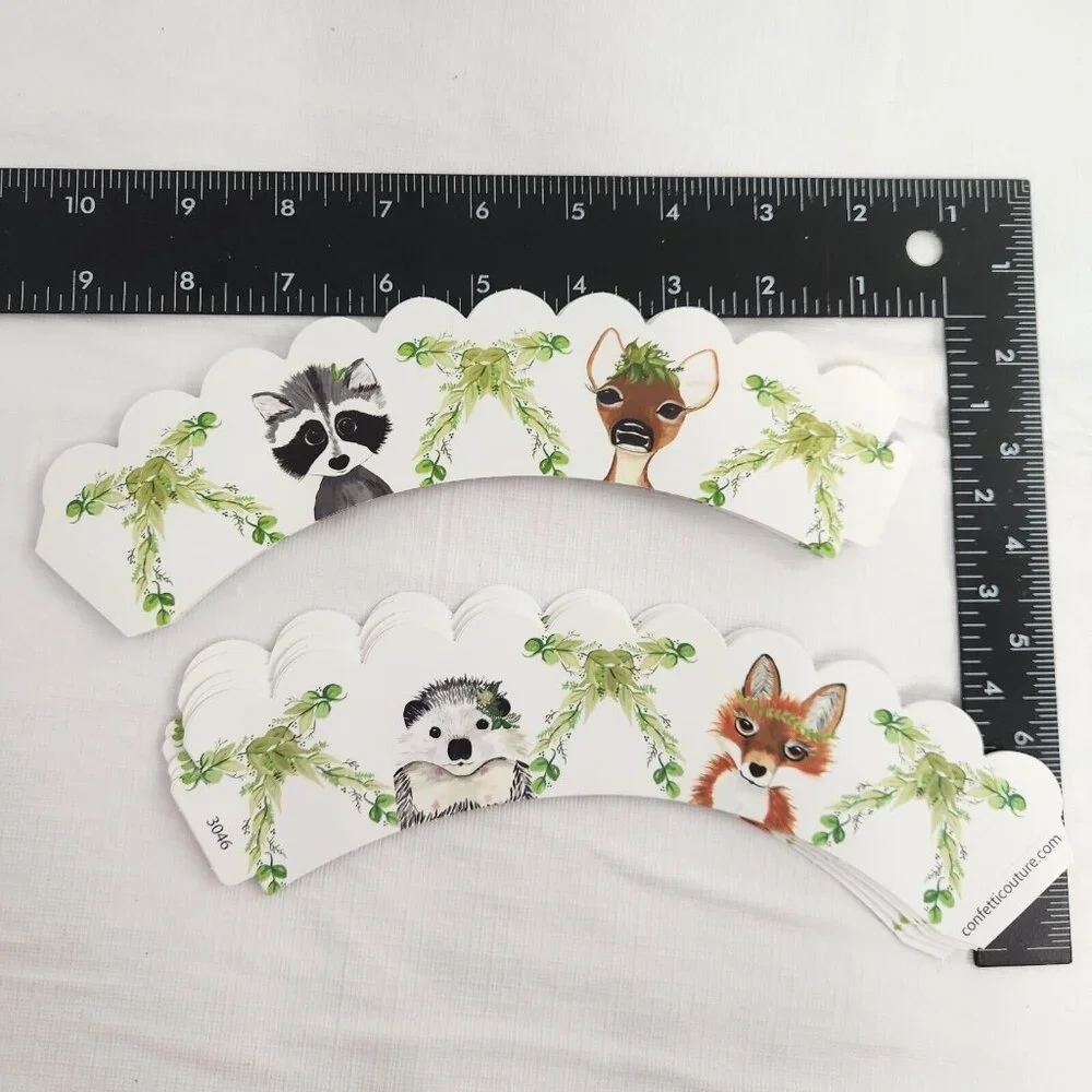 Cupcake Wrapper Skirts Woodland Creatures Reversible 35 Count Racoon Deer Fox